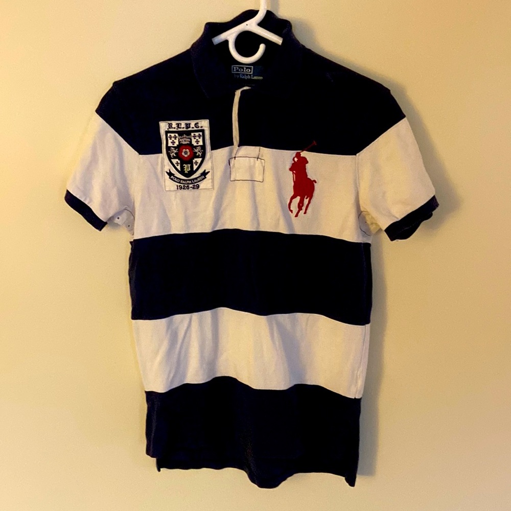 Polo by Ralph Lauren Men’s Navy and White Striped Polo S Great Condition